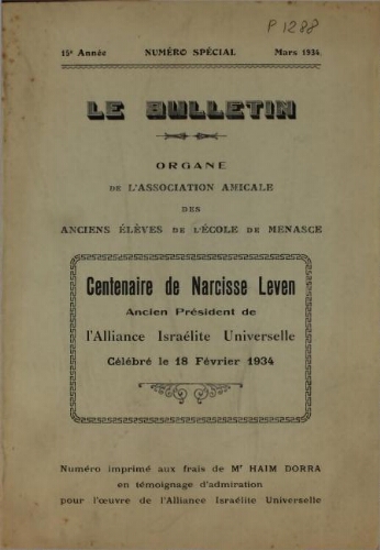 Le Bulletin (Menasce) Vol. 15 (mars 1934). N° spécial